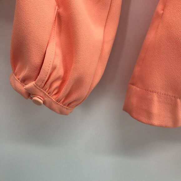 J. Crew Top Womens 0 Orange Drapey Crepe Faux Wrap V Neck H2847 Balloon Sleeve - Picture 6 of 12